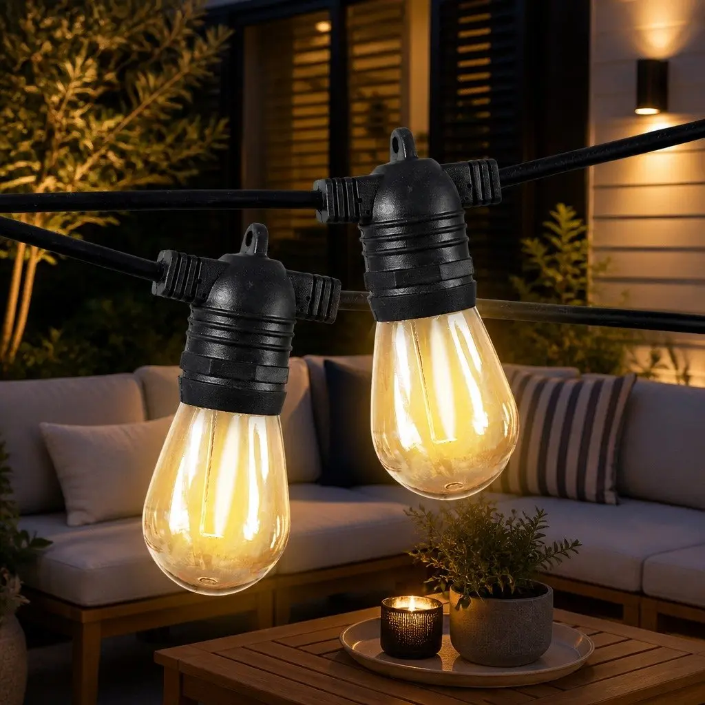 Festoon String Lights Warm White 40M 40 Bulbs S14 LED Outdoor Patio Garden Weatherproof
