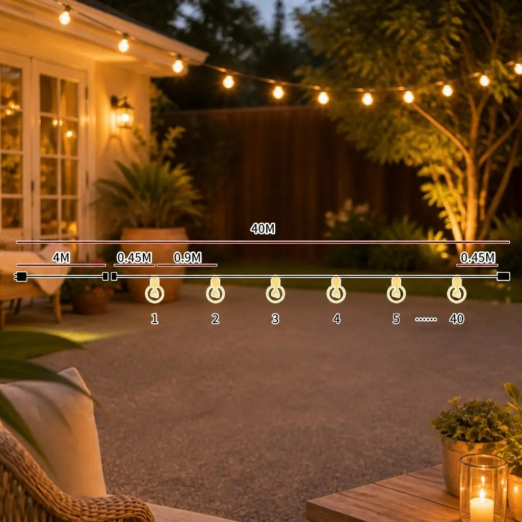 Festoon String Lights Warm White 40M 40 Bulbs S14 LED Outdoor Patio Garden Weatherproof