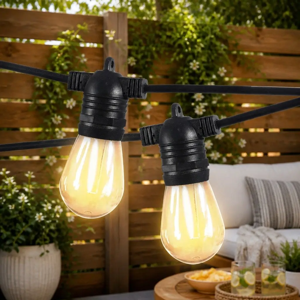 Festoon String Lights Warm White 40M 40 Bulbs S14 LED Outdoor Patio Garden Weatherproof