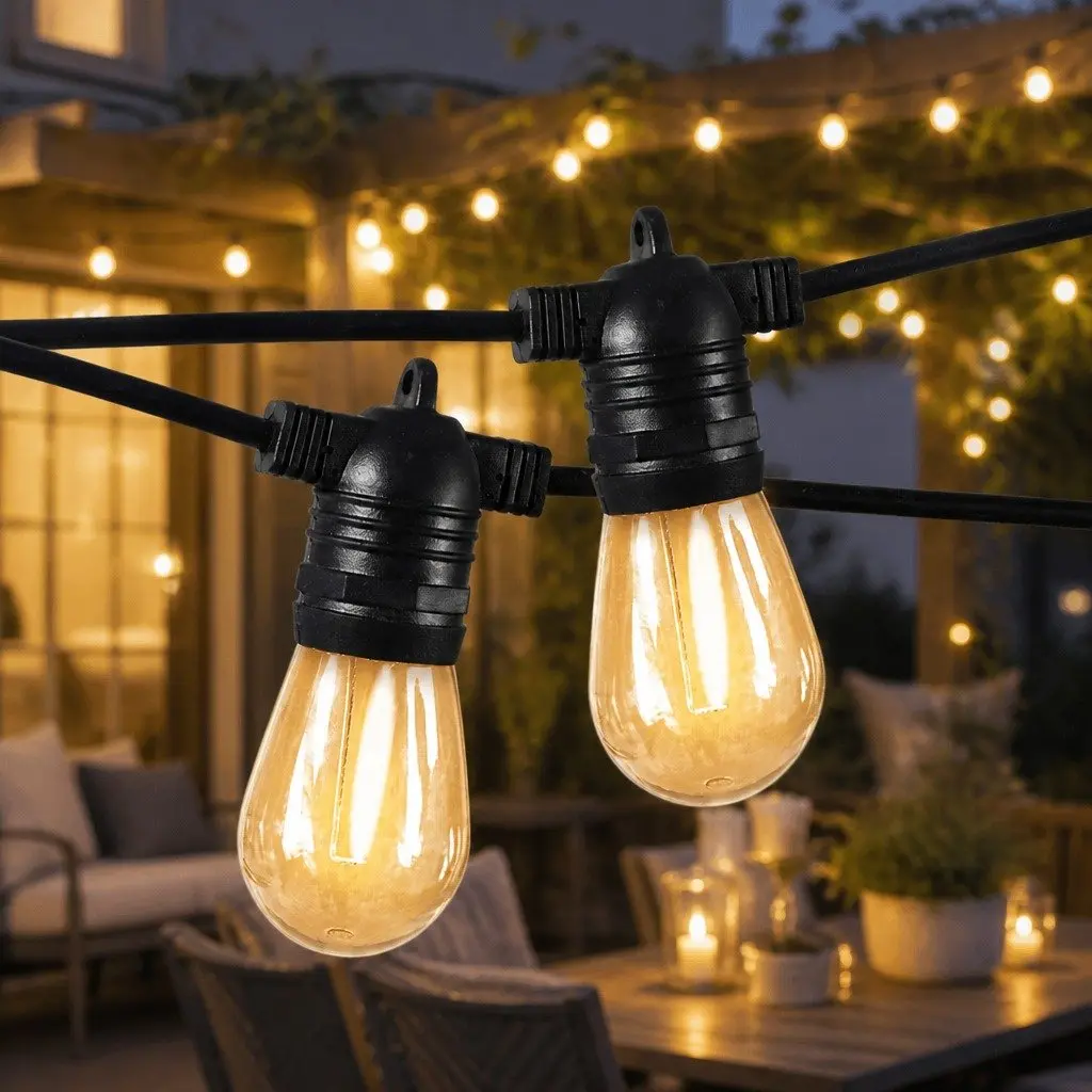 Festoon String Lights Warm White 50M 50 Bulbs Outdoor Indoor LED