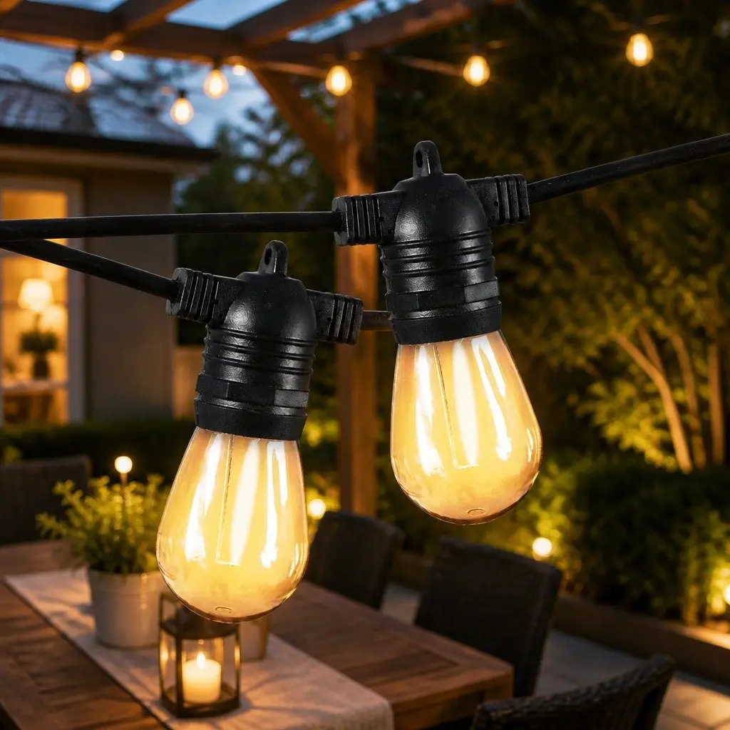 Festoon String Lights Warm White 60M 60 Bulbs Outdoor LED Weatherproof