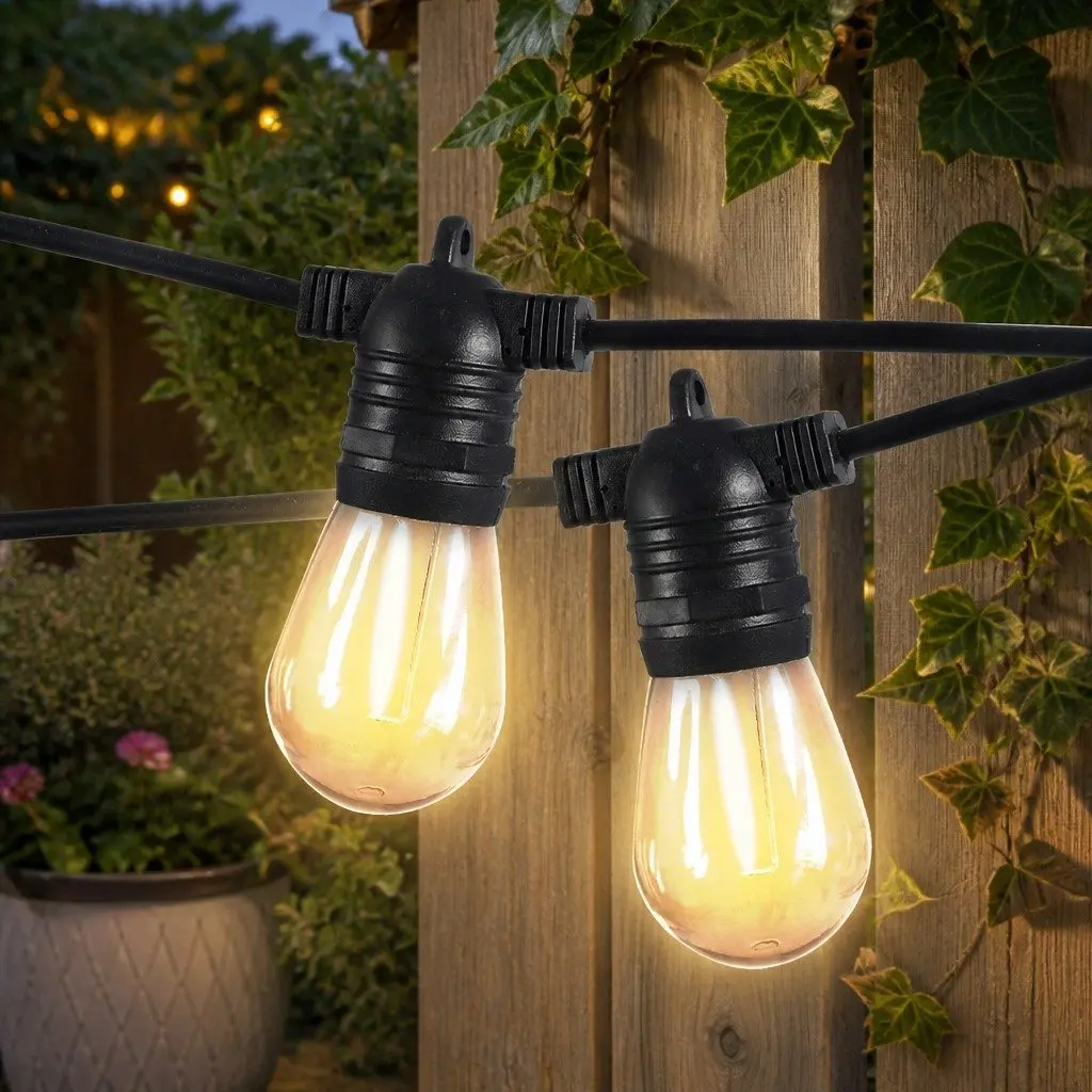 Festoon String Lights Warm White 60M 60 Bulbs Outdoor LED Weatherproof