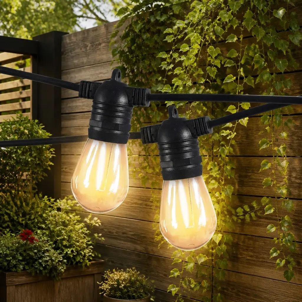 Festoon String Lights Warm White 60M 60 Bulbs Outdoor LED Weatherproof