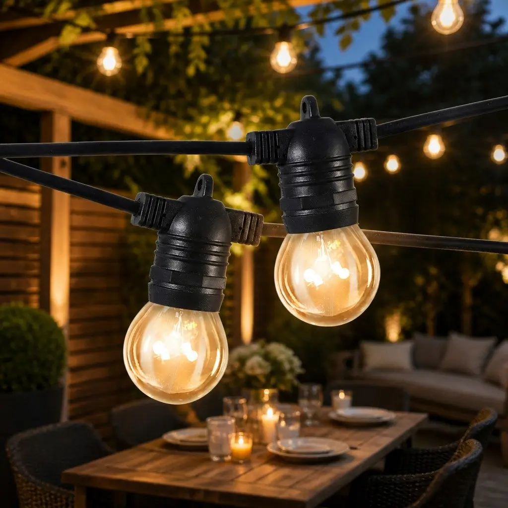 Festoon String Lights Warm White 50M 50 Bulbs Outdoor Garden Patio Decor