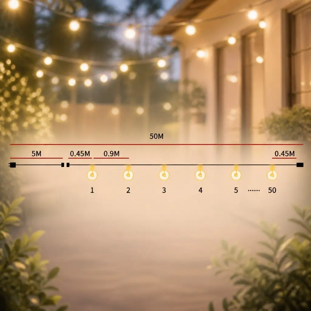 Festoon String Lights Warm White 50M 50 Bulbs Outdoor Garden Patio Decor