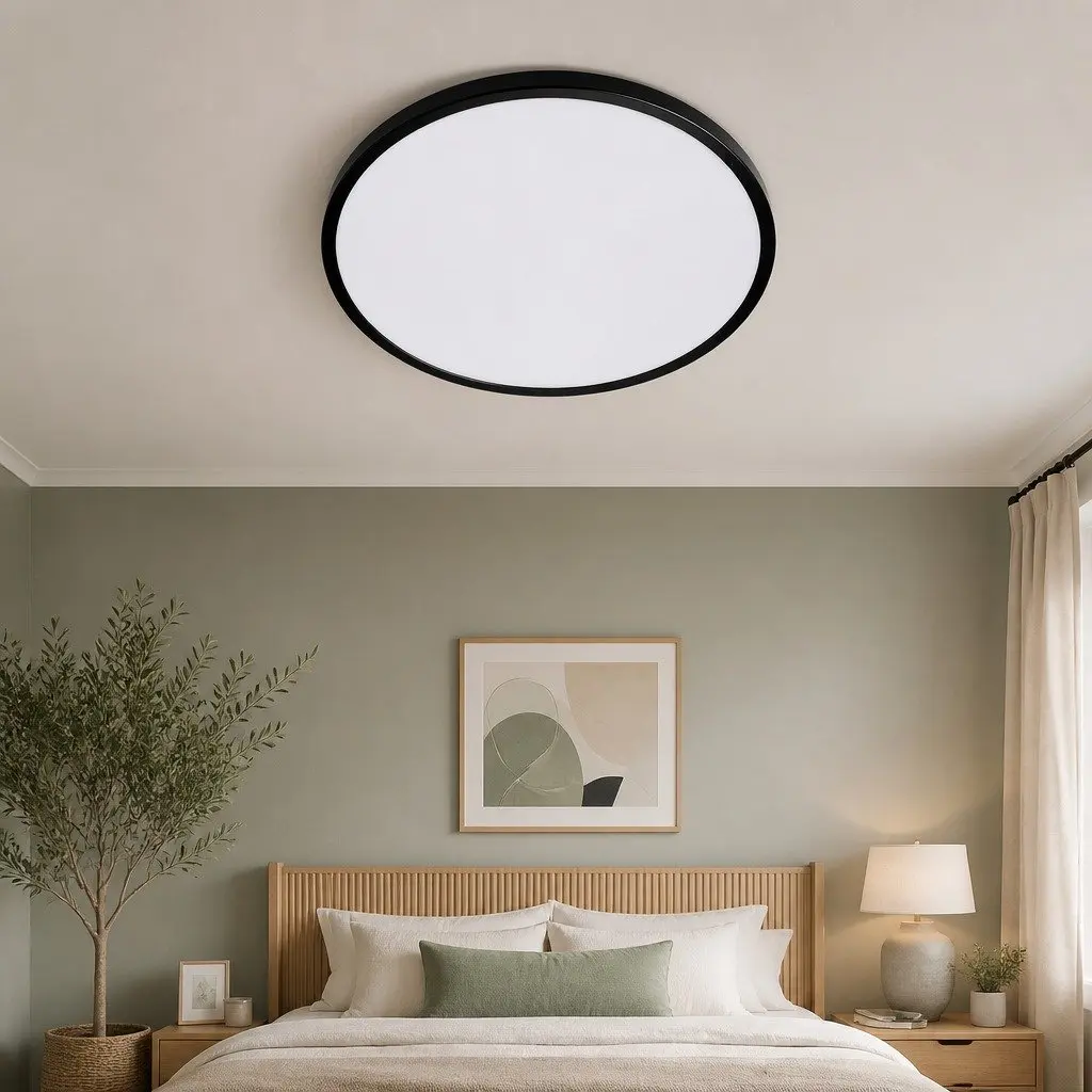 LED Ceiling Light Black 40cm 60W Ultra-Thin 5cm Round Flush Mount Fixture