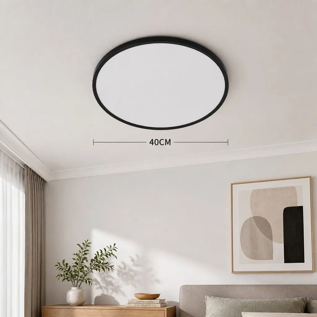 LED Ceiling Light Black 40cm 60W Ultra-Thin 5cm Round Flush Mount Fixture