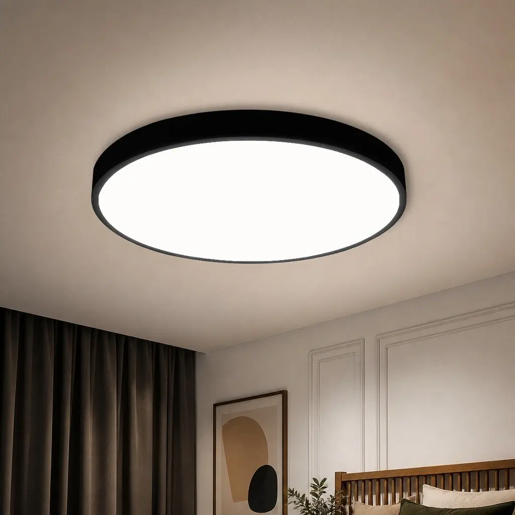 LED Ceiling Light Black 40cm 60W Ultra-Thin 5cm Round Flush Mount Fixture