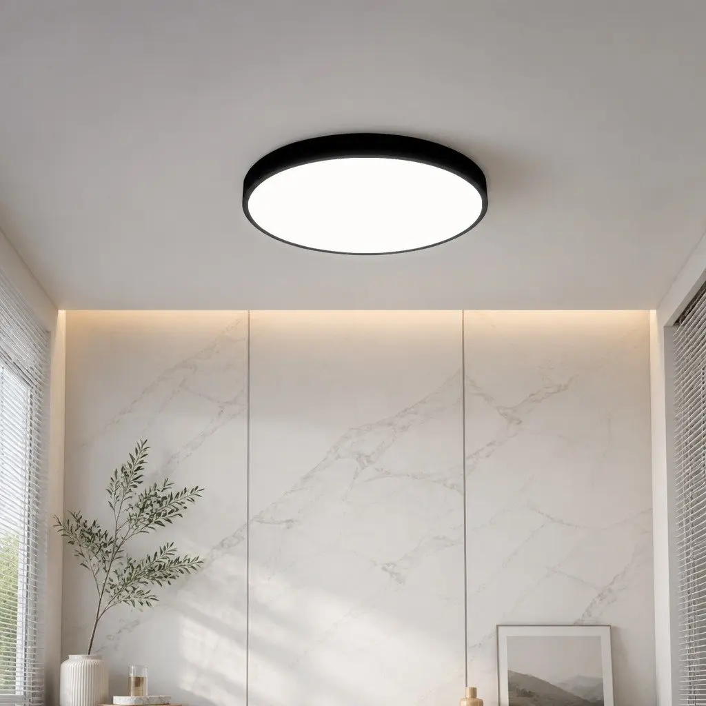 LED Ceiling Light Black 40cm 60W Ultra-Thin 5cm Round Flush Mount Fixture