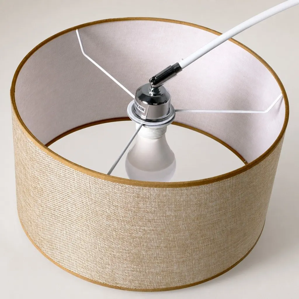 LED Floor Lamp White Beige Adjustable Arm Marble Base Linen Shade