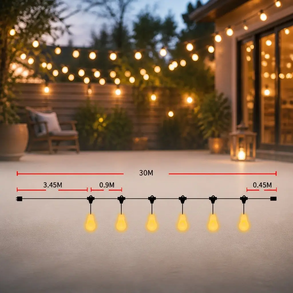 LED String Lights Warm White 30M Outdoor Festoon Waterproof IP44 Garden Patio