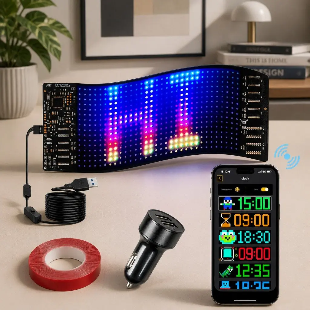 Programmable LED Matrix Panel Car Sign 5V USB Powered APP Control Customizable