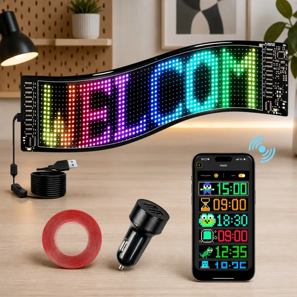 Programmable LED Matrix Panel Car Display Sign APP Control Bluetooth USB Powered