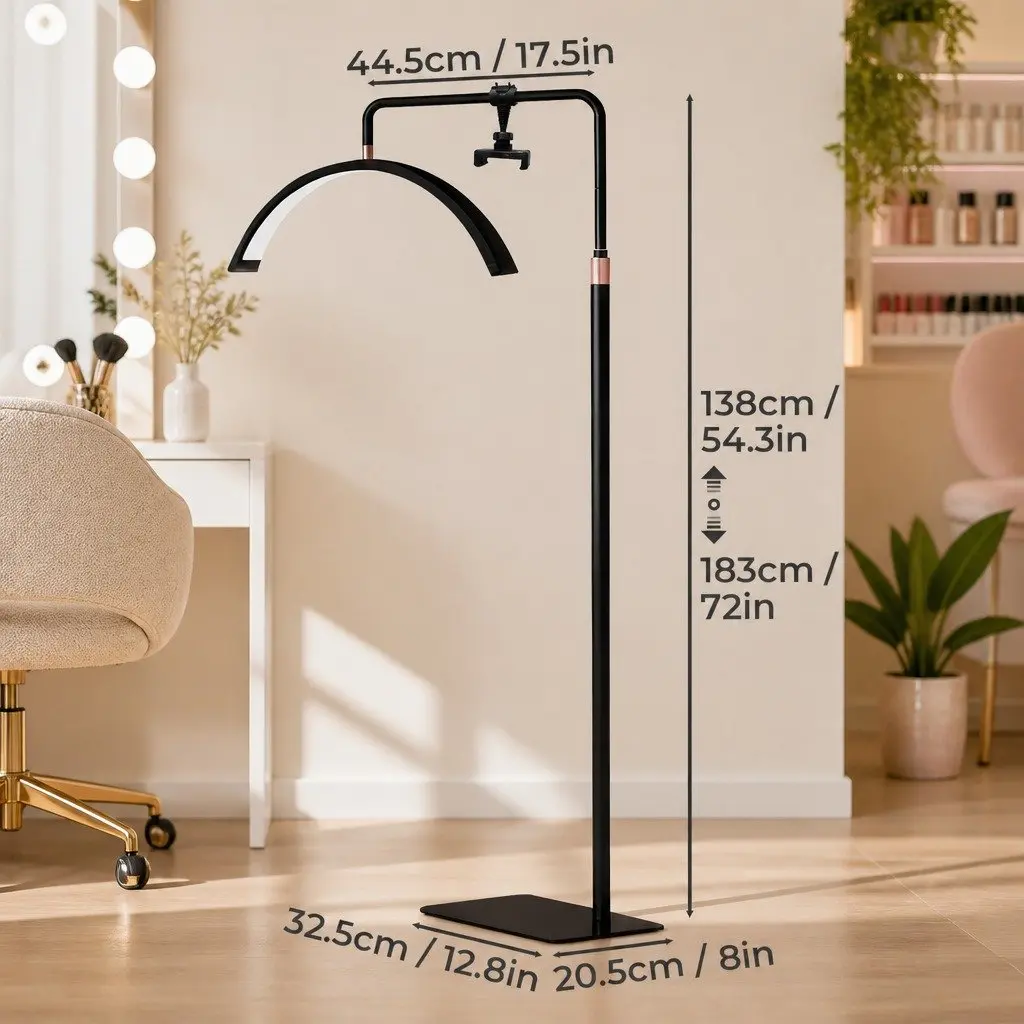 LED Lash Light Half Moon Floor Lamp for Beauty Salon Tattoo Makeup Adjustable