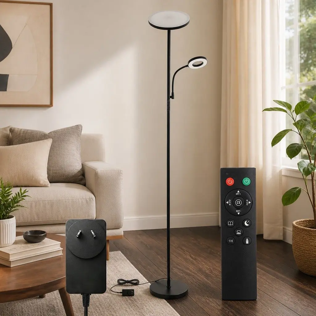 Modern Floor Lamp 2-in-1 Adjustable Reading Light Remote Control Timer Dimmable