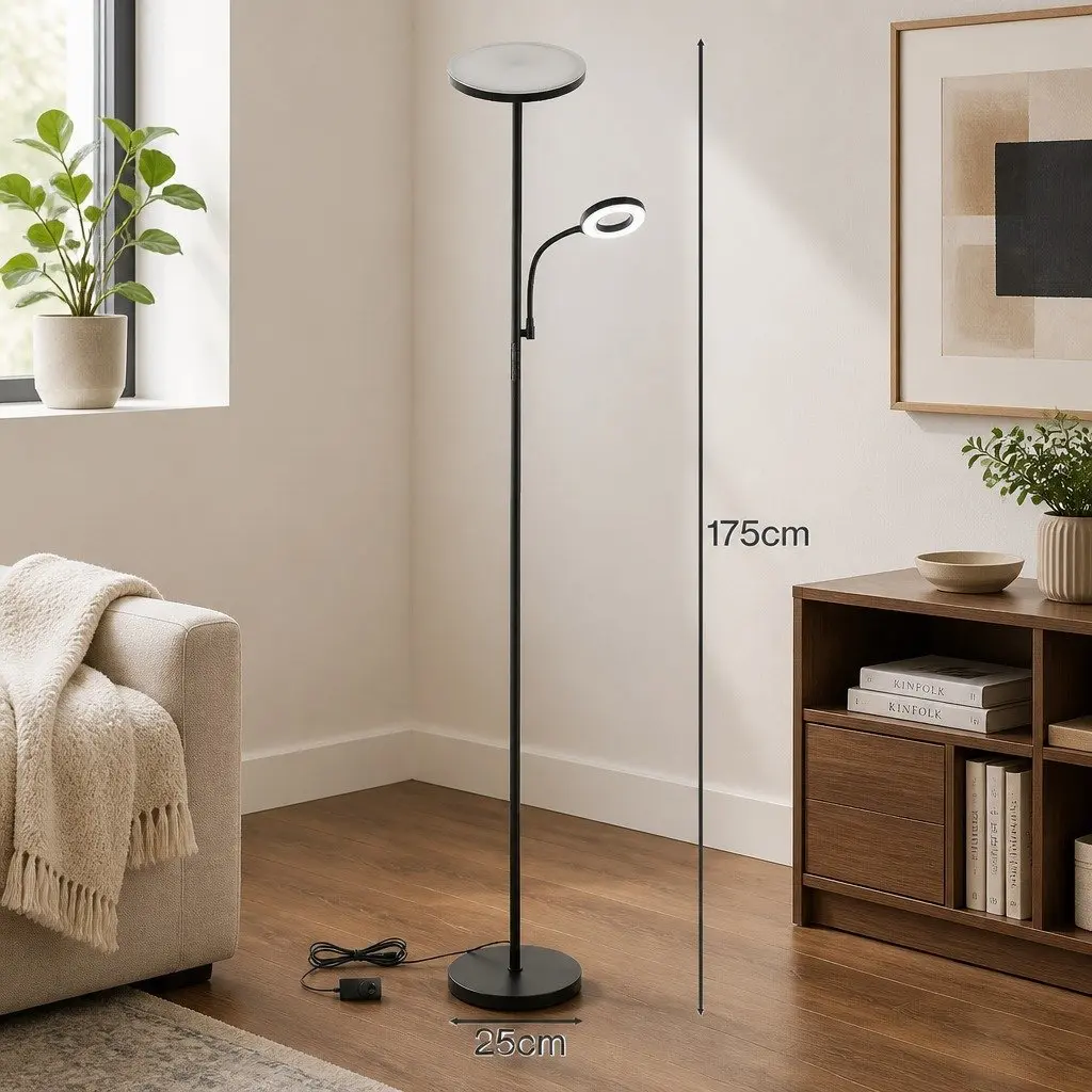 Modern Floor Lamp 2-in-1 Adjustable Reading Light Remote Control Timer Dimmable