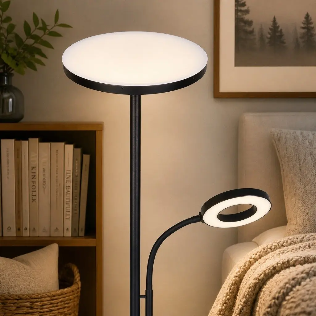 Modern Floor Lamp 2-in-1 Adjustable Reading Light Remote Control Timer Dimmable