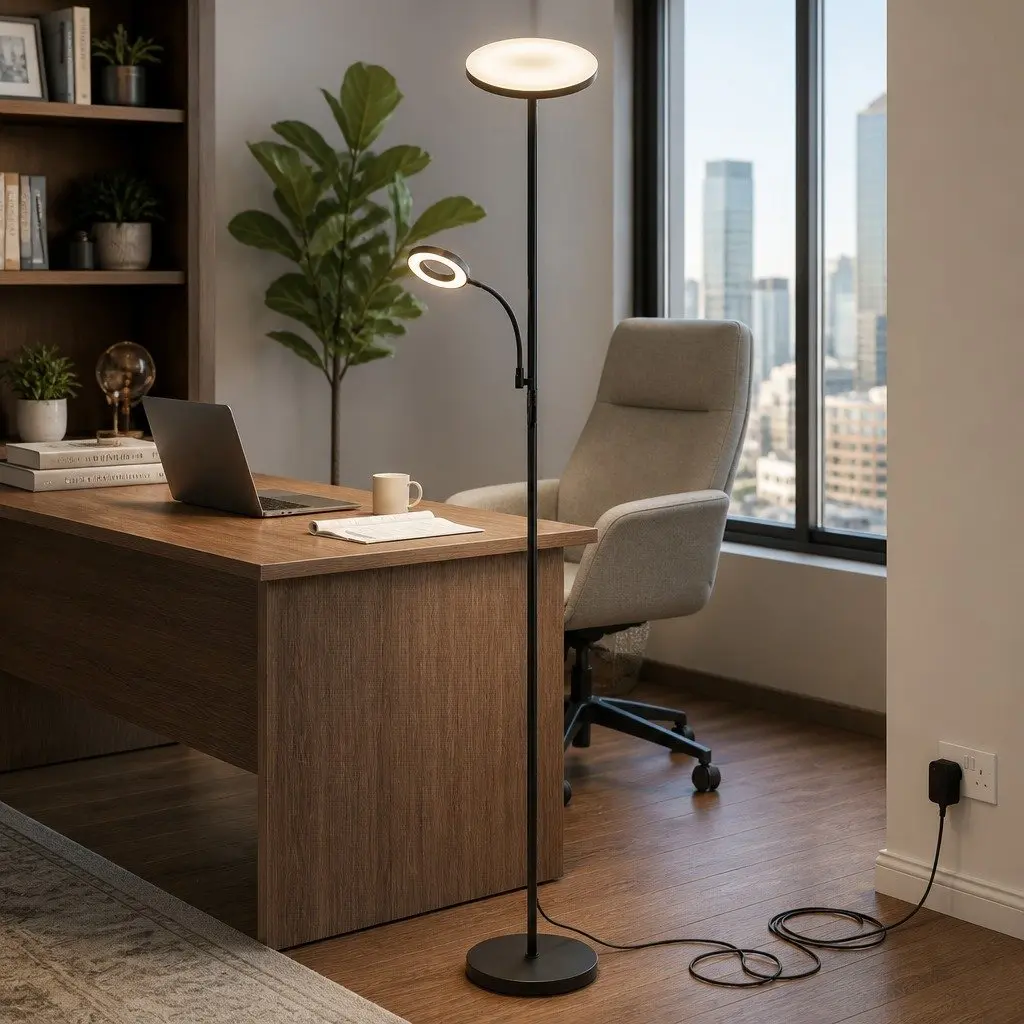 Modern Floor Lamp 2-in-1 Adjustable Reading Light Remote Control Timer Dimmable