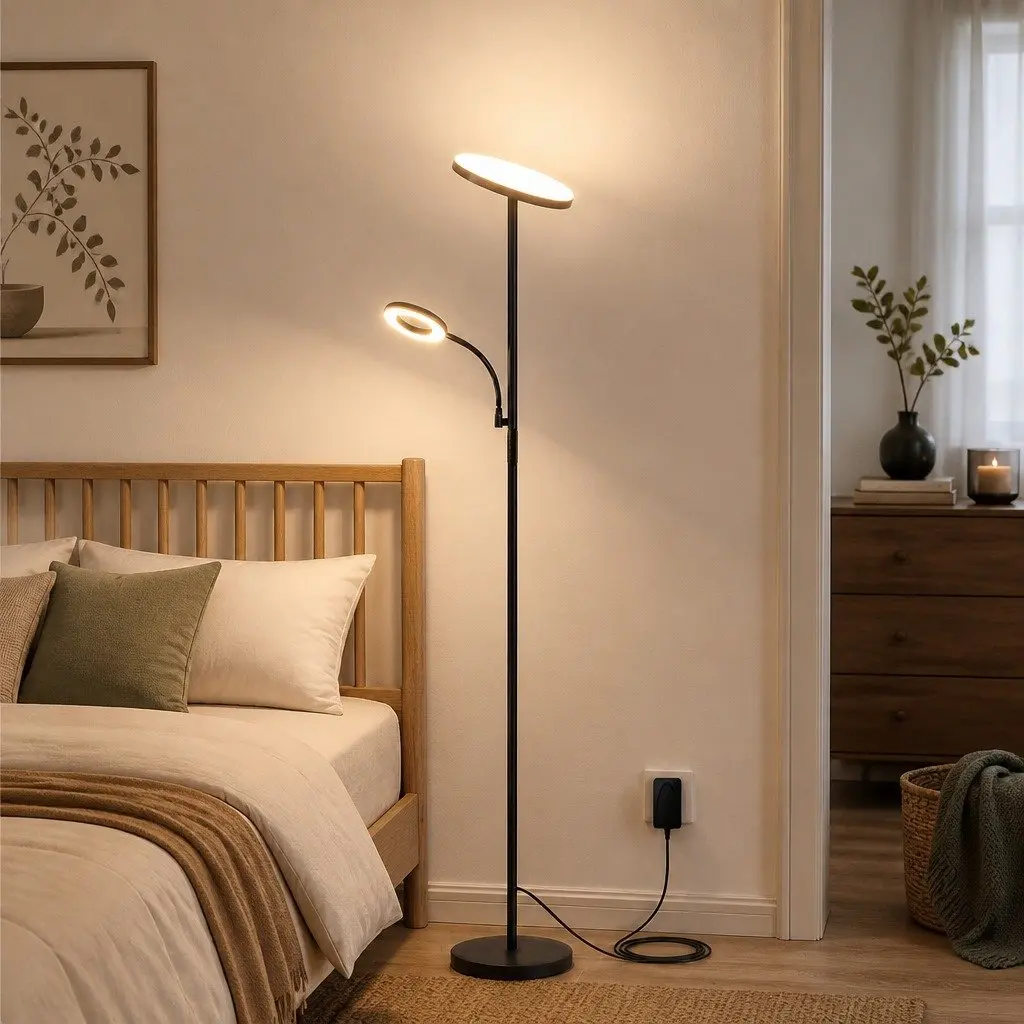 Modern Floor Lamp 2-in-1 Adjustable Reading Light Remote Control Timer Dimmable