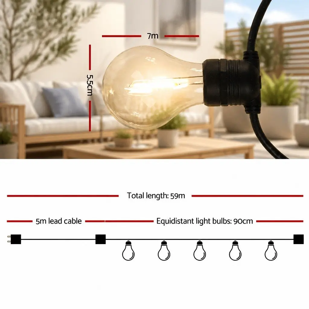 59m Festoon String Lights Outdoor Wedding Garden Party Christmas Decorations