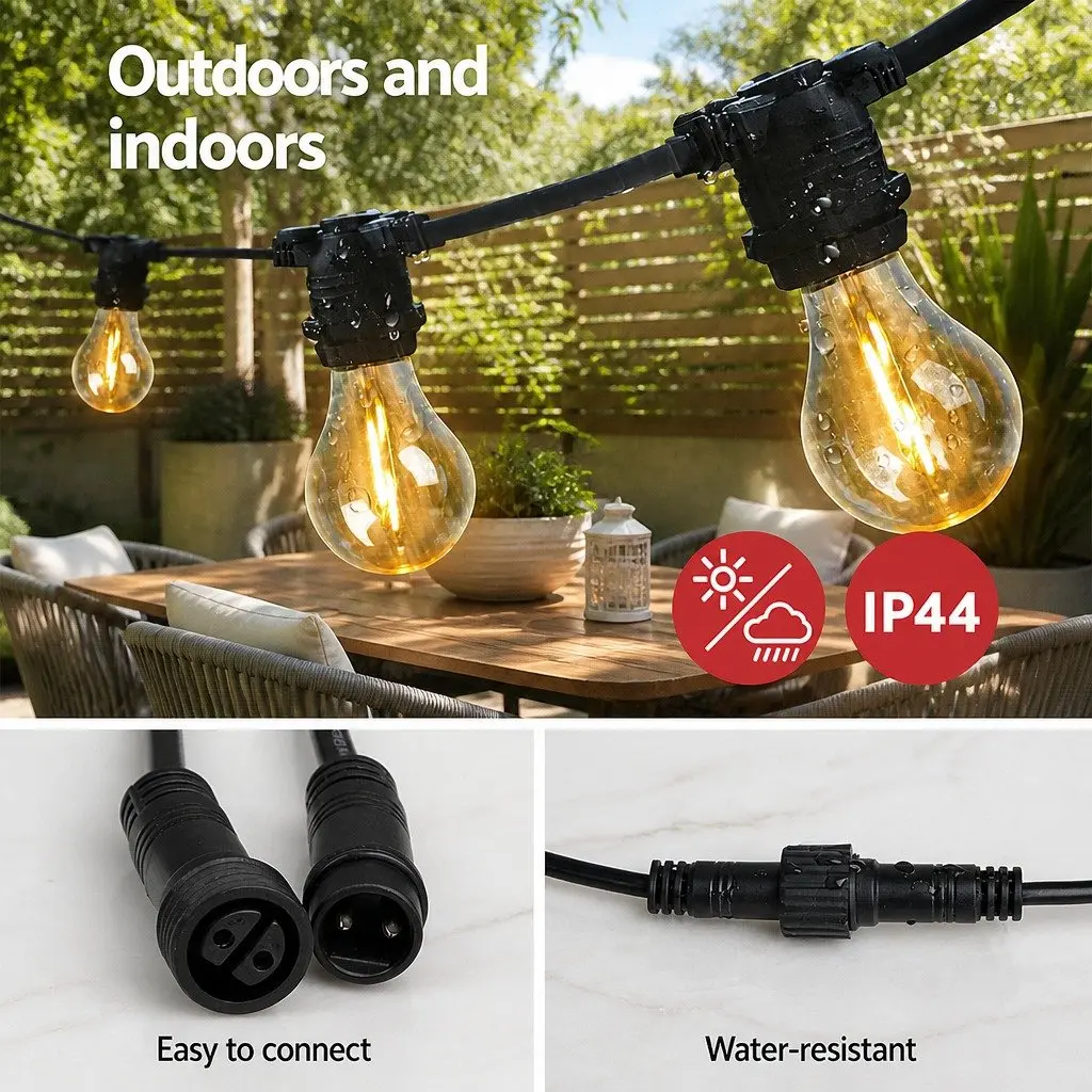 68m Festoon String Lights Outdoor Wedding Garden Party Warm White LED