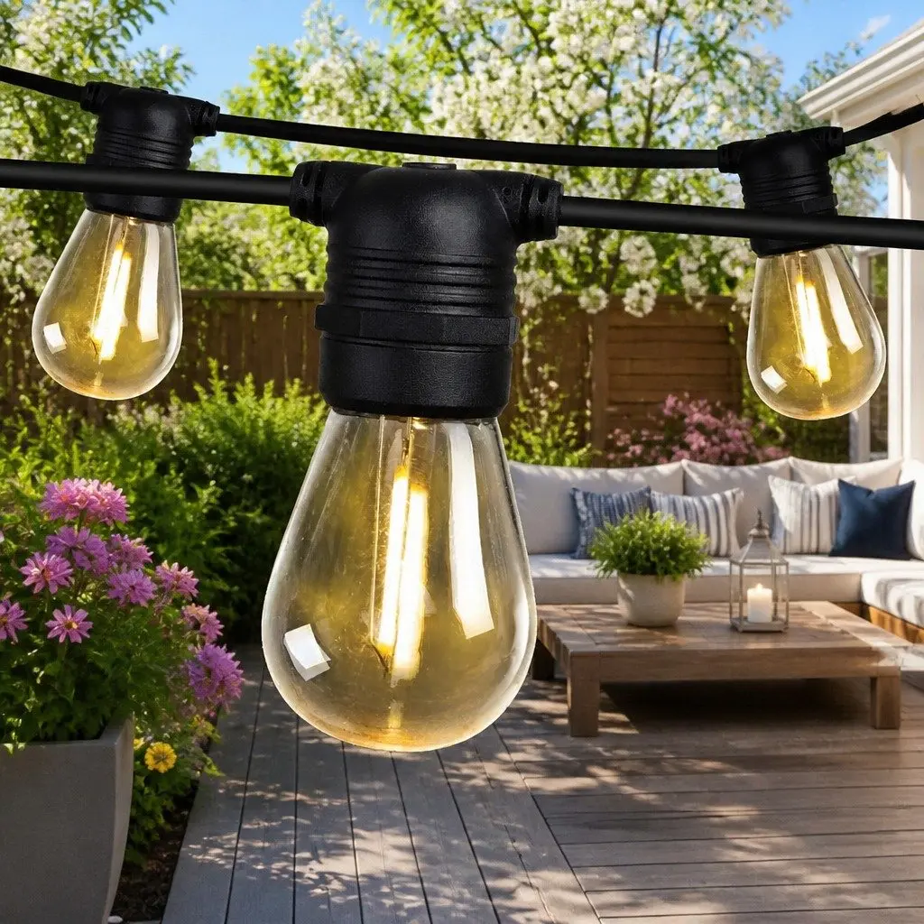 95m LED Festoon String Lights Warm White Outdoor Garden Wedding Party Christmas