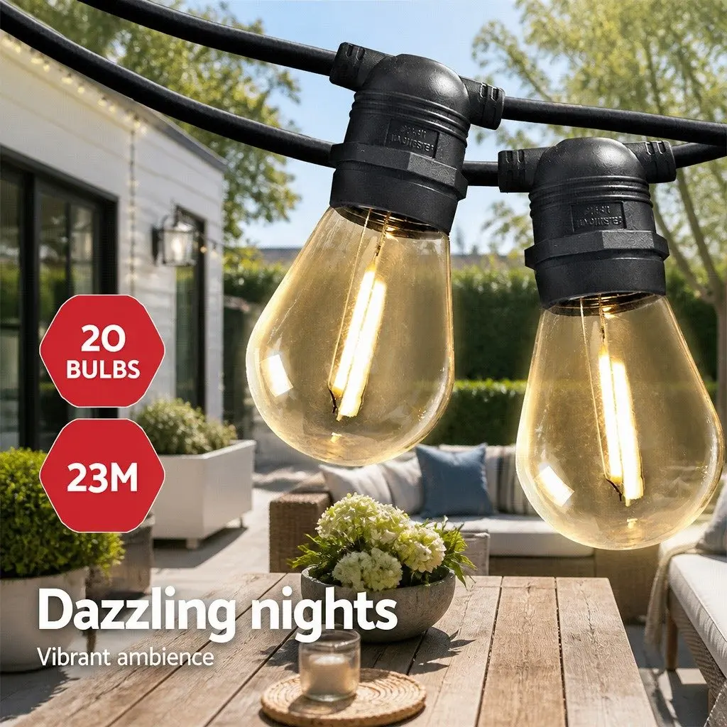 Festoon String Lights Warm White 23m IP44 Waterproof Connectable for Outdoor Garden Wedding Party