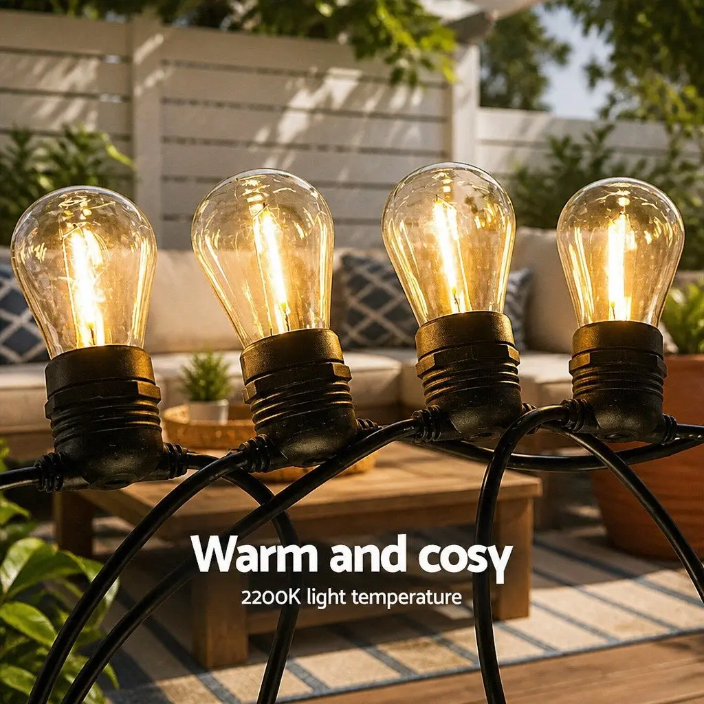 Festoon String Lights Warm White 23m IP44 Waterproof Connectable for Outdoor Garden Wedding Party