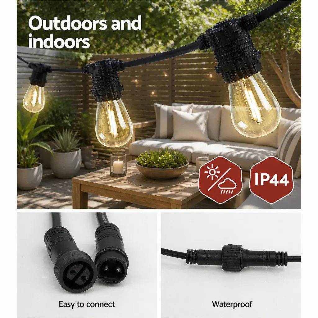 Festoon String Lights Warm White 32m IP44 Waterproof Connectable for Outdoor Wedding Party Garden