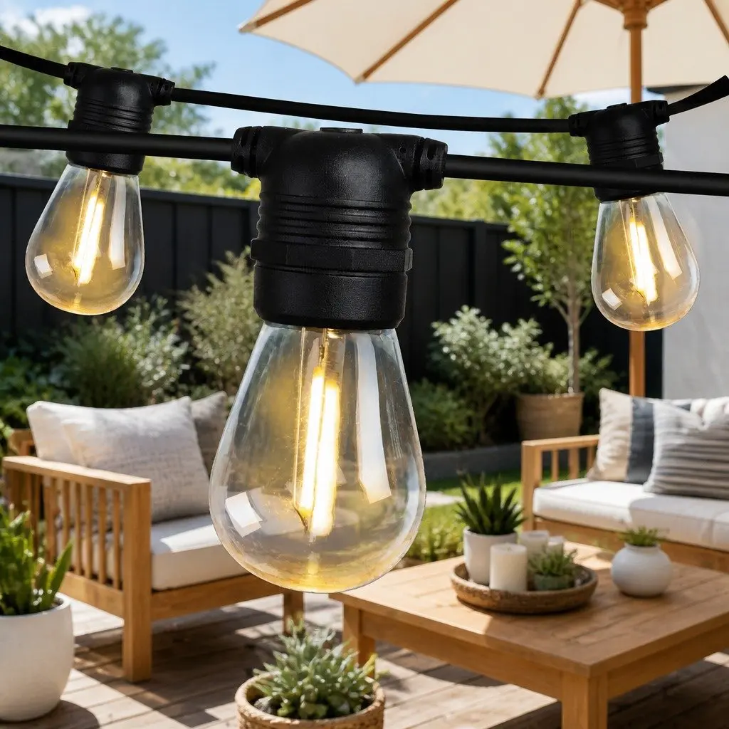 Festoon String Lights Warm White 32m IP44 Waterproof Connectable for Outdoor Wedding Party Garden