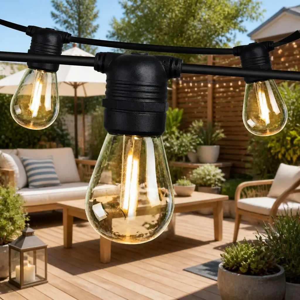 Festoon String Lights Warm White 32m IP44 Waterproof Connectable for Outdoor Wedding Party Garden