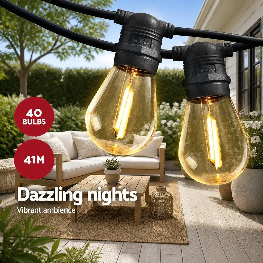 41m Festoon String Lights Warm White LED Christmas Wedding Party Outdoor Garden