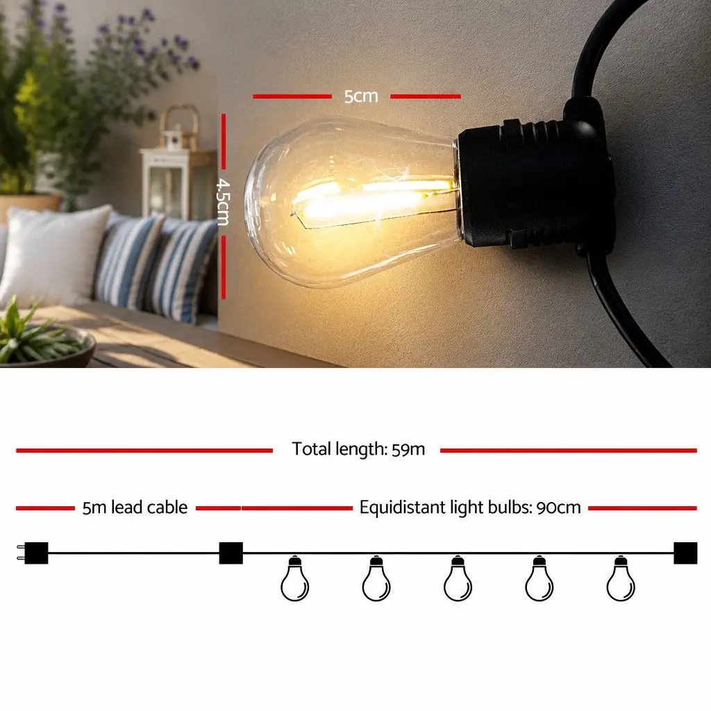 LED Festoon String Lights Warm White 59m Waterproof Connectable for Outdoor Garden Wedding Party Christmas Decorations