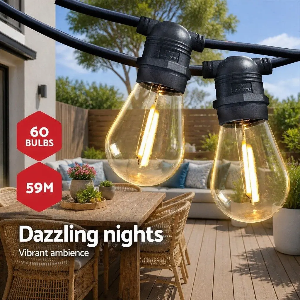 LED Festoon String Lights Warm White 59m Waterproof Connectable for Outdoor Garden Wedding Party Christmas Decorations
