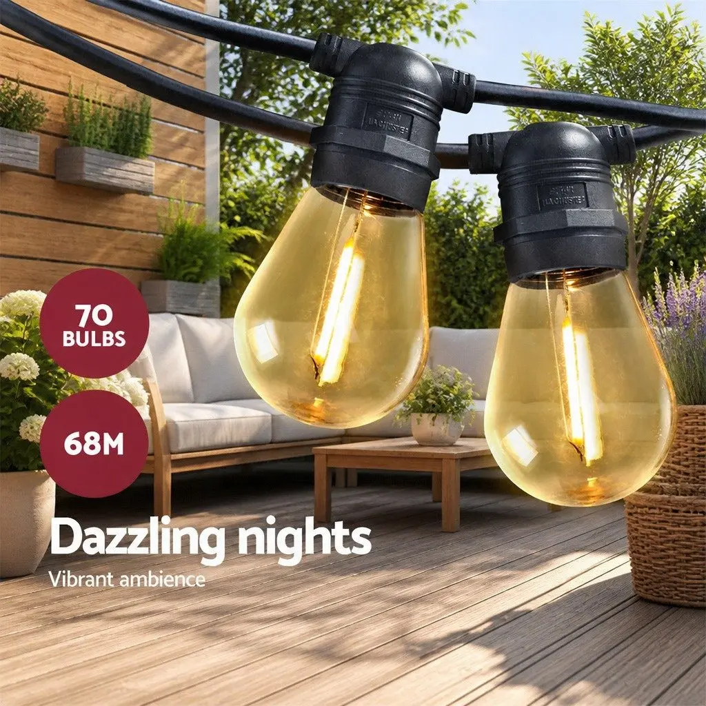 Festoon String Lights Warm White 68m Waterproof LED for Outdoor Wedding Party Garden