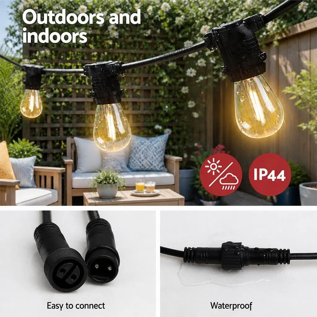LED Festoon String Lights Warm White 77m Outdoor Garden Party IP44 Waterproof