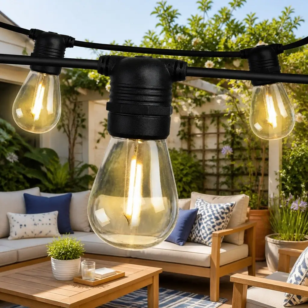 LED Festoon String Lights Warm White 77m Outdoor Garden Party IP44 Waterproof