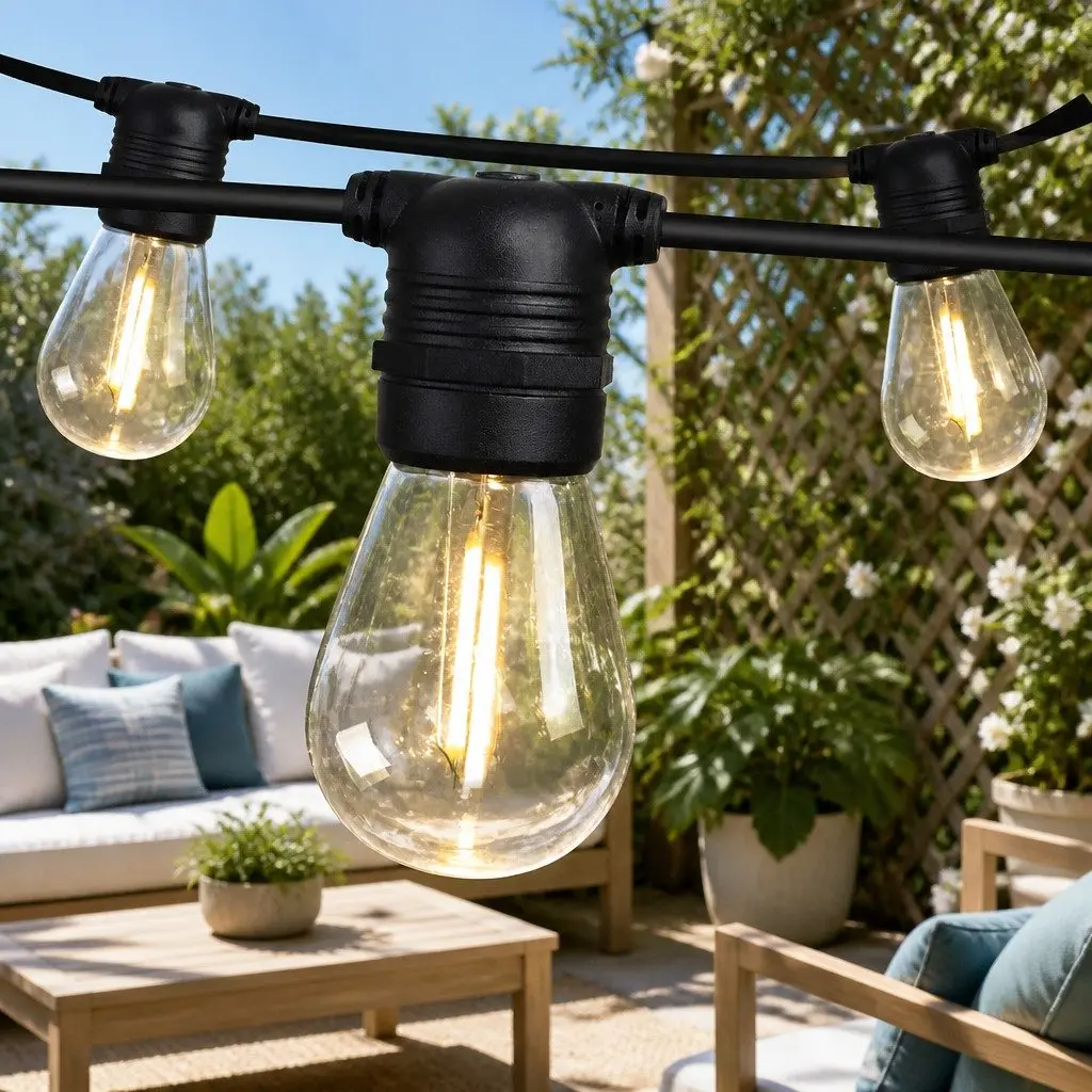 LED Festoon String Lights Warm White 77m Outdoor Garden Party IP44 Waterproof