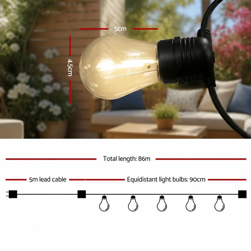 86m LED Festoon String Lights Warm White Outdoor Garden Wedding Party