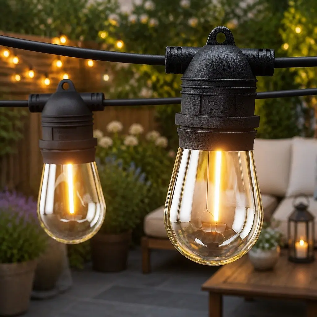 Festoon String Lights Warm White 91m 100 Bulbs Indoor Outdoor Easy Connection