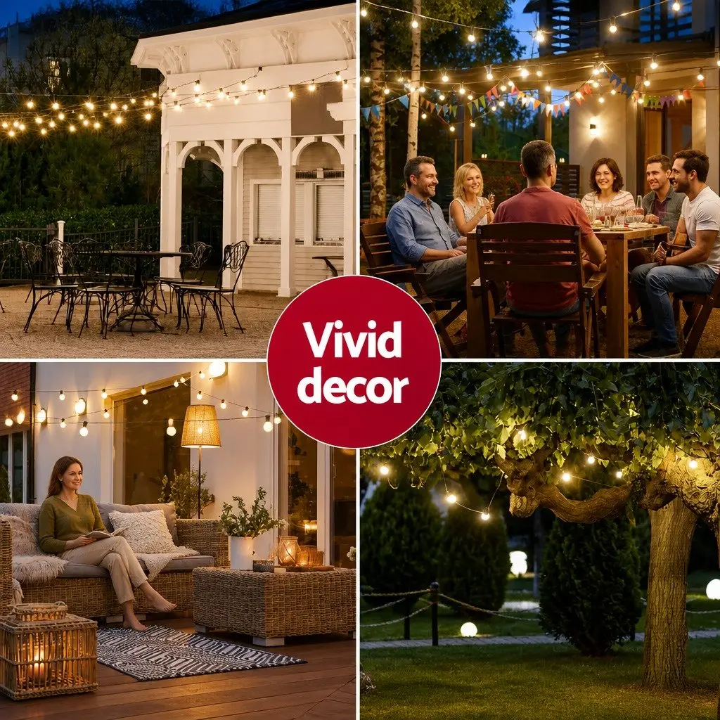 19m Festoon String Lights 20 Bulbs Warm White Outdoor Indoor Christmas Party