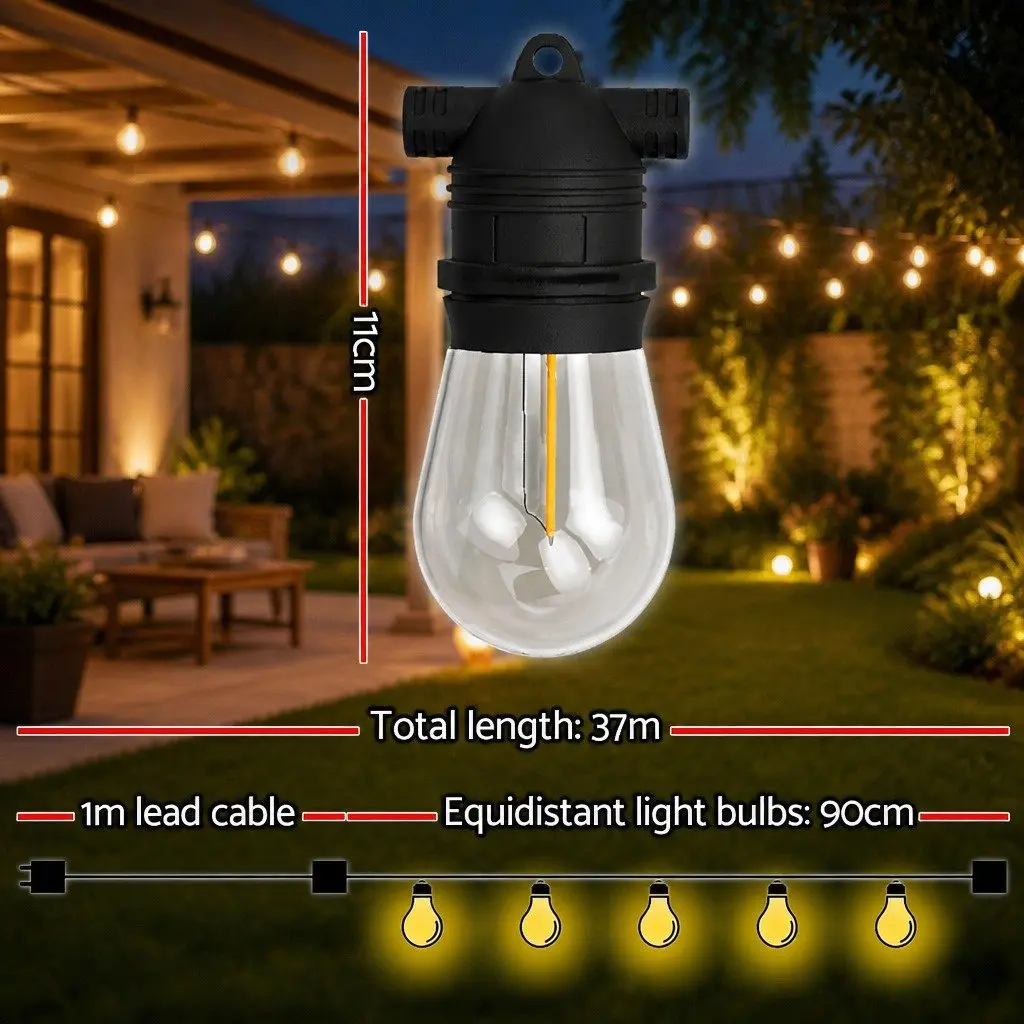Festoon String Lights Warm White 37m 40 Bulbs Easy Connection Indoor Outdoor