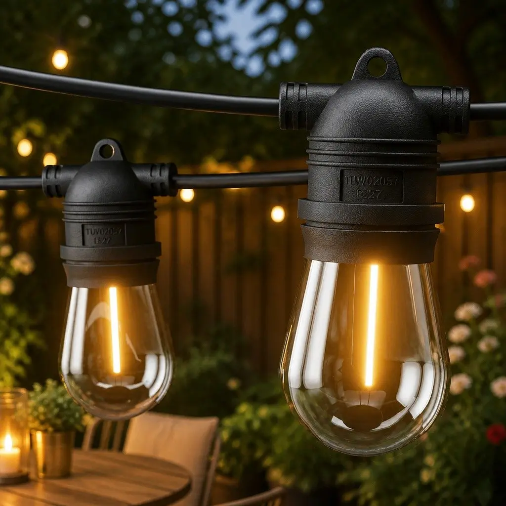 Festoon String Lights Warm White 37m 40 Bulbs Easy Connection Indoor Outdoor