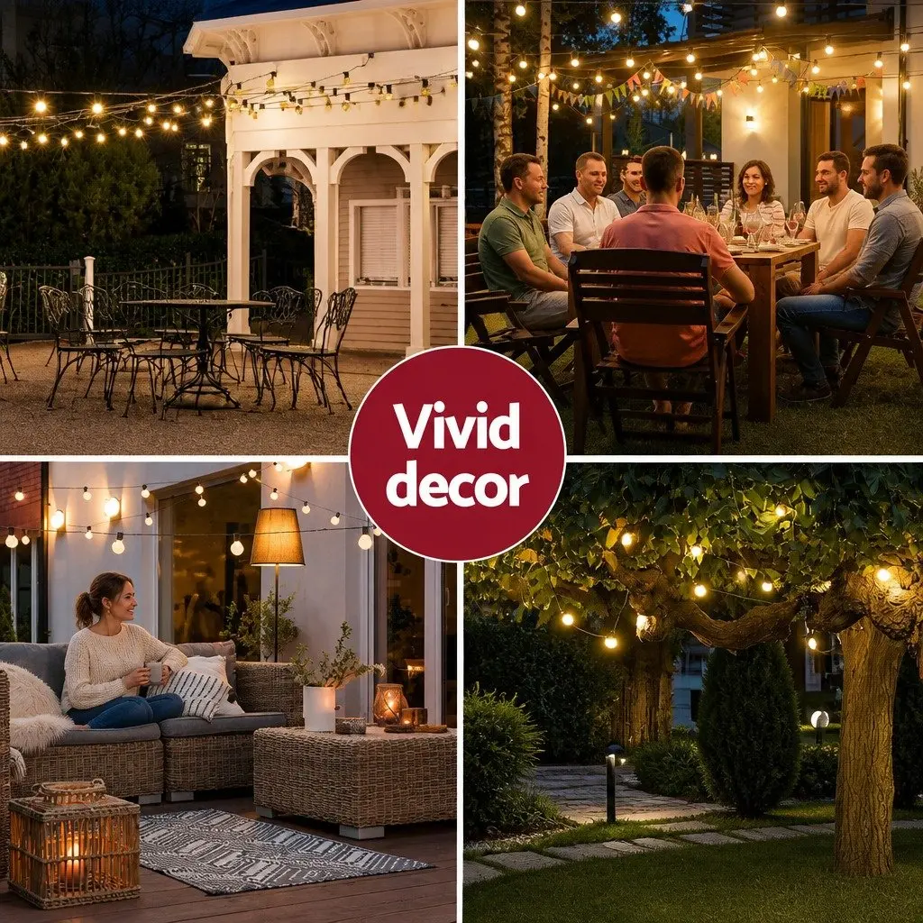Festoon String Lights Warm White 37m 40 Bulbs Easy Connection Indoor Outdoor