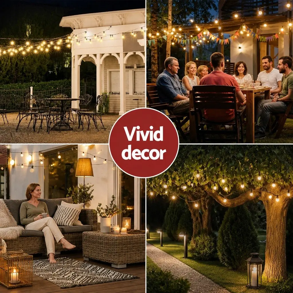 Festoon Lights Warm White 46m 50 Bulbs Indoor Outdoor String Lights