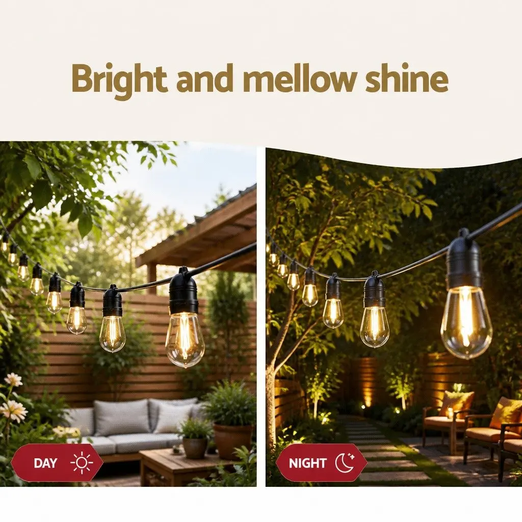 Festoon Lights Warm White 46m 50 Bulbs Indoor Outdoor String Lights