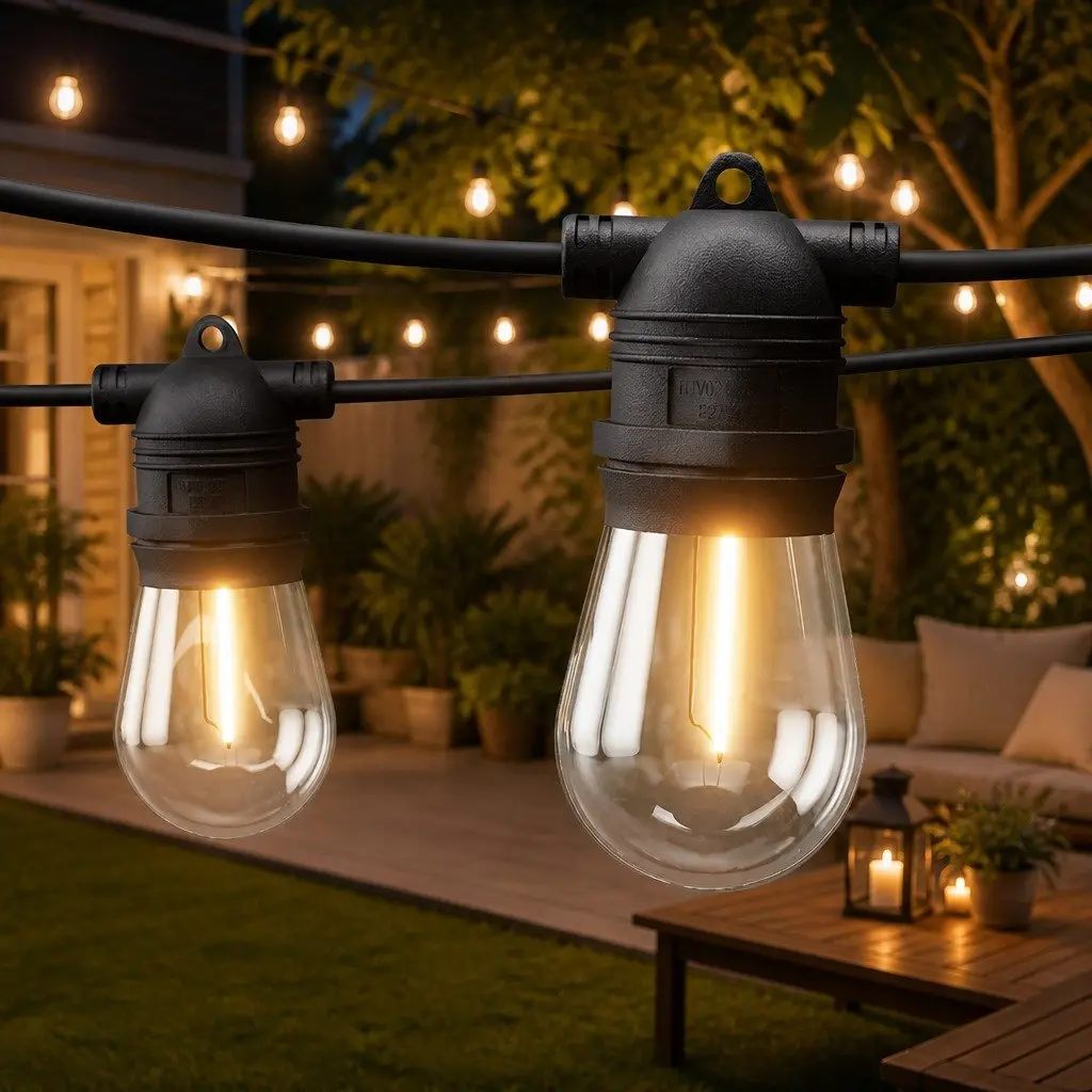 55m Festoon String Lights with Warm White Bulbs