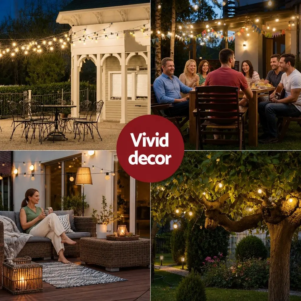 Festoon String Lights Warm White 55m Easy Assembly Indoor Outdoor Use