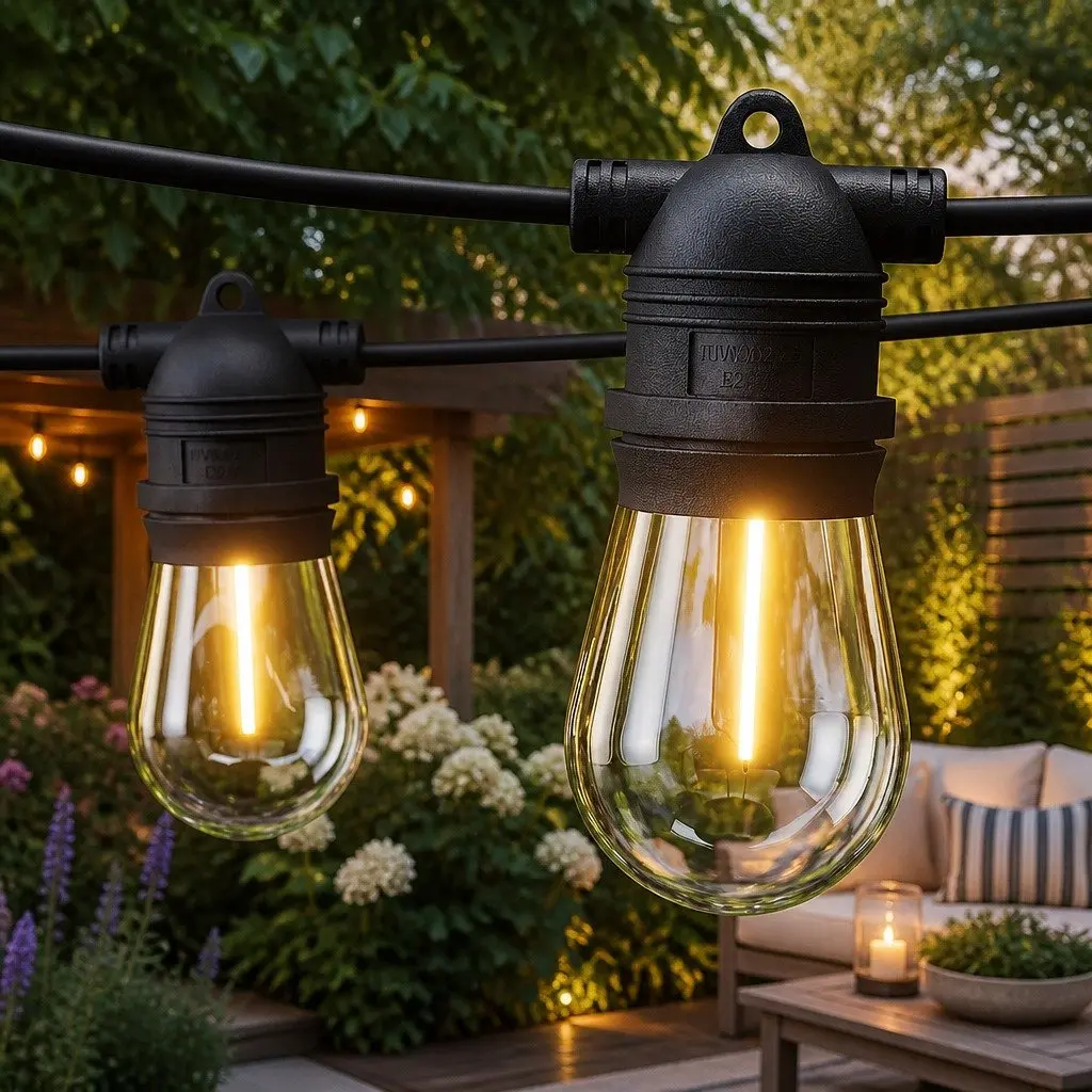 Festoon String Lights Warm White 64m 70 Bulbs Indoor Outdoor Easy Connection System