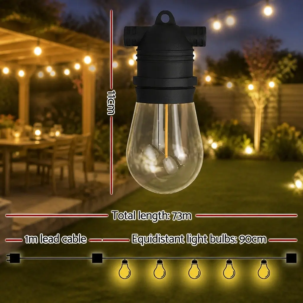 Festoon Lights Warm White 73m 80 Bulbs Indoor Outdoor Easy Connection System